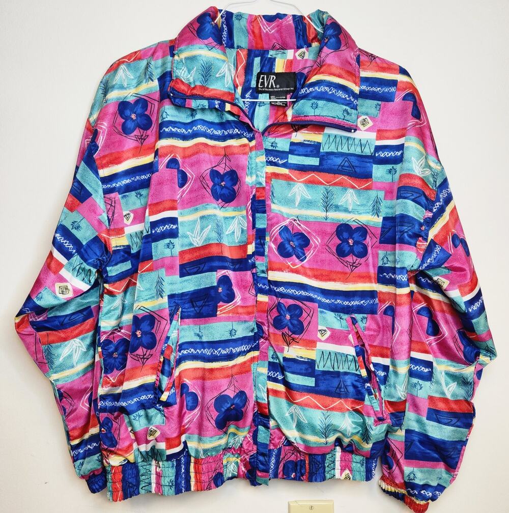 Vintage EVR Div Rousso Apparel Group Womens Floral Design Windbreaker-Size Large